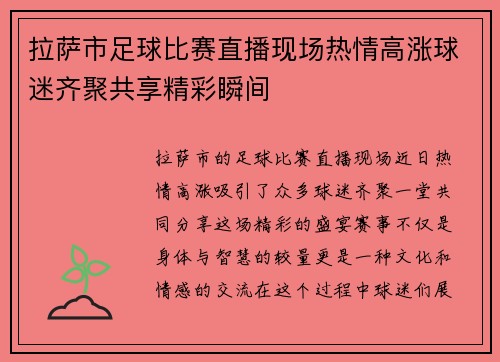 拉萨市足球比赛直播现场热情高涨球迷齐聚共享精彩瞬间